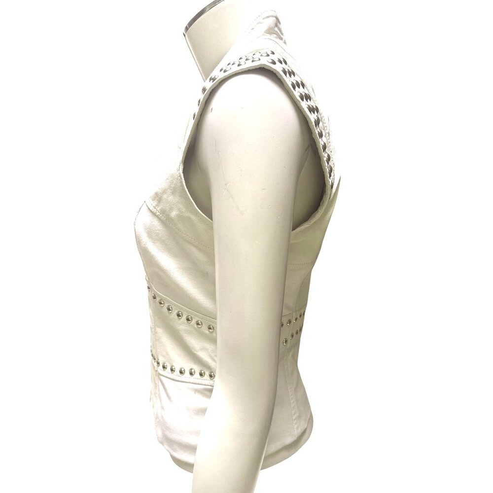 Bebe Small White Danica Studded Leather Zip Vest Y2K Moto Glamcore Clubwear Chic - Picture 5 of 13